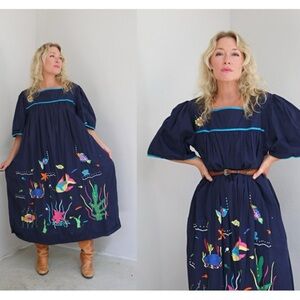 2000's Vintage Smithsonian Institution Underwater Fish House Dress Sundress